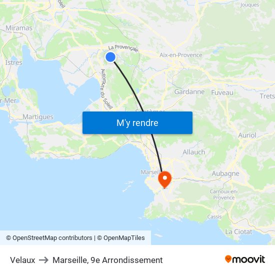 Velaux to Marseille, 9e Arrondissement map