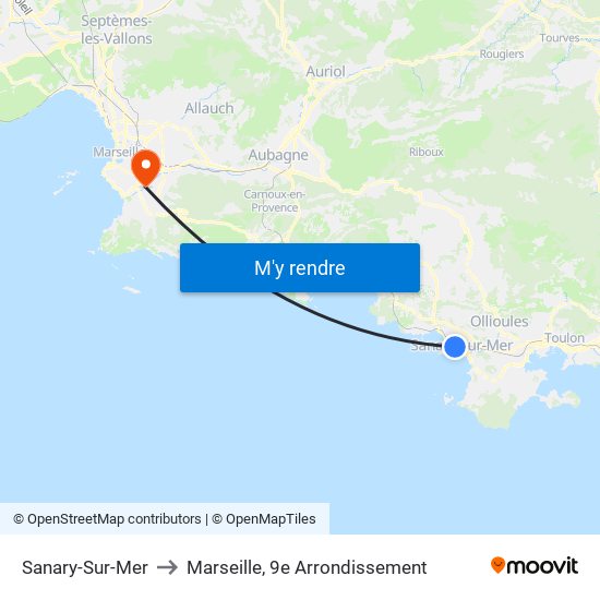 Sanary-Sur-Mer to Marseille, 9e Arrondissement map