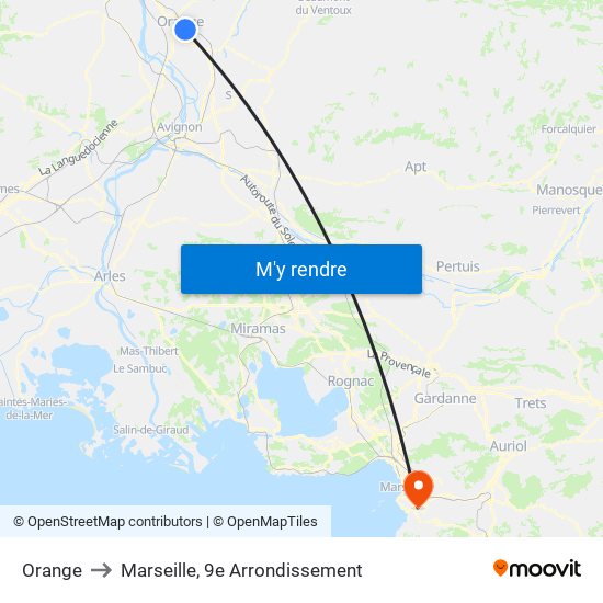 Orange to Marseille, 9e Arrondissement map