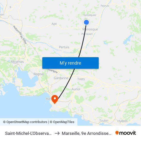 Saint-Michel-L'Observatoire to Marseille, 9e Arrondissement map