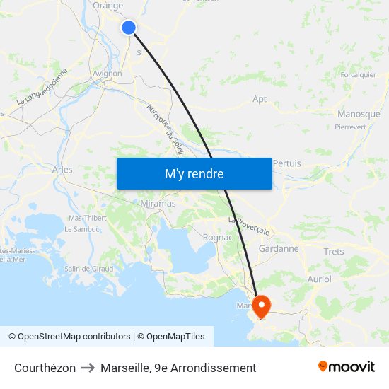 Courthézon to Marseille, 9e Arrondissement map