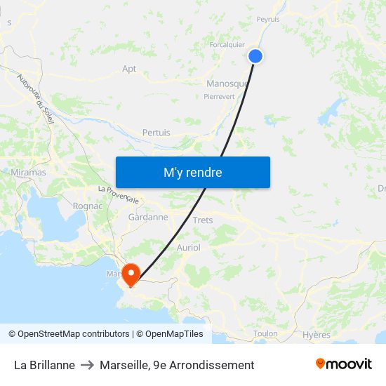La Brillanne to Marseille, 9e Arrondissement map