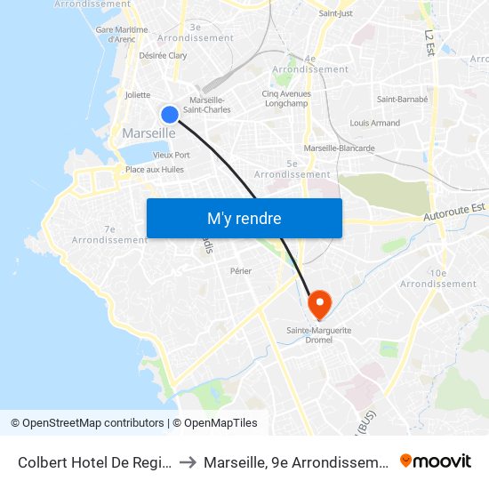 Colbert Hotel De Region to Marseille, 9e Arrondissement map
