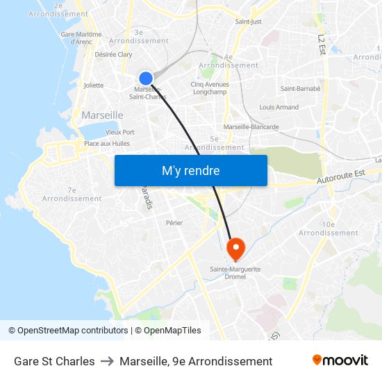 Gare St Charles to Marseille, 9e Arrondissement map