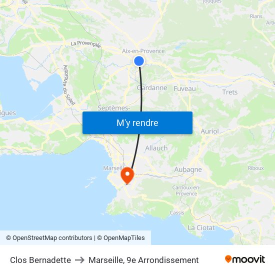 Clos Bernadette to Marseille, 9e Arrondissement map