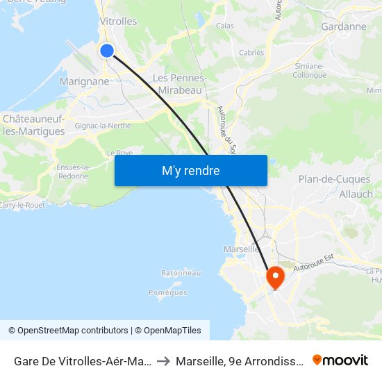 Gare De Vitrolles-Aér-Marseille to Marseille, 9e Arrondissement map