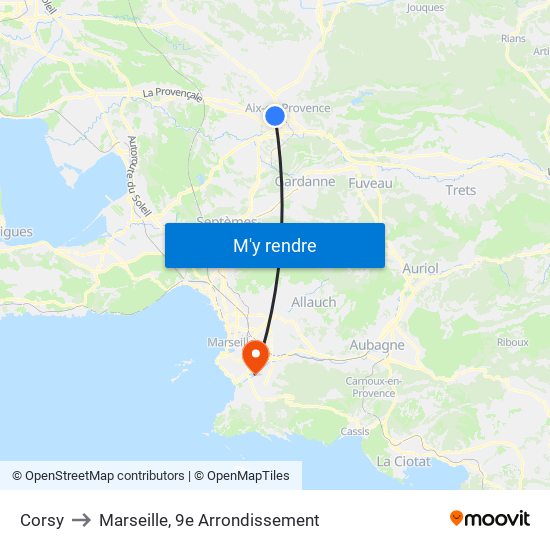 Corsy to Marseille, 9e Arrondissement map