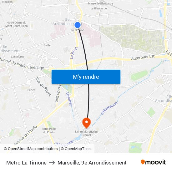 Métro La Timone to Marseille, 9e Arrondissement map