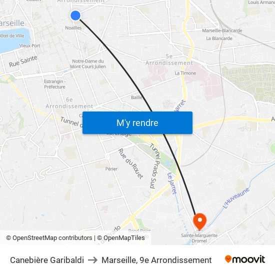 Canebière Garibaldi to Marseille, 9e Arrondissement map