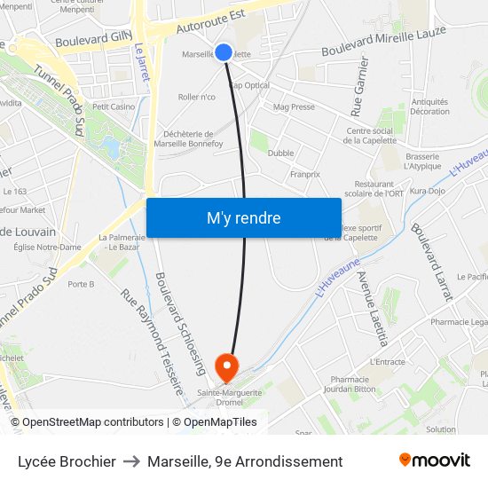 Lycée Brochier to Marseille, 9e Arrondissement map