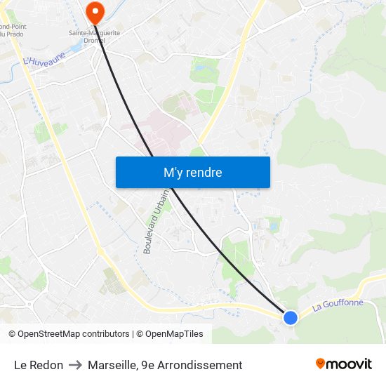 Le Redon to Marseille, 9e Arrondissement map