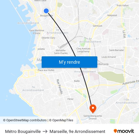 Métro Bougainville to Marseille, 9e Arrondissement map