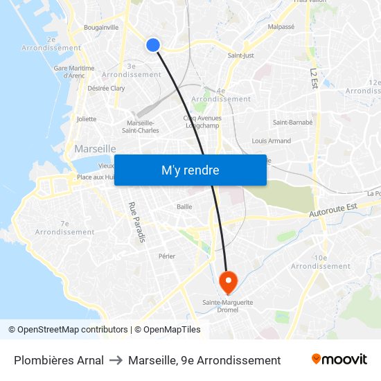 Plombières Arnal to Marseille, 9e Arrondissement map