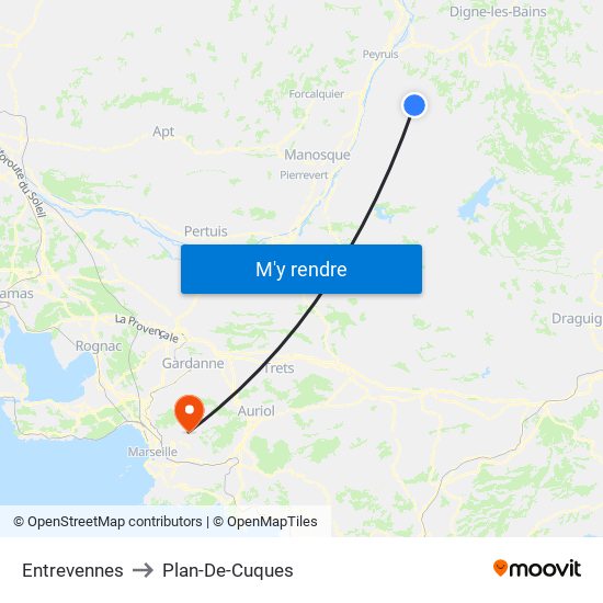 Entrevennes to Plan-De-Cuques map