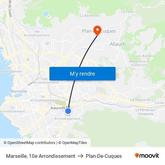 Marseille, 10e Arrondissement to Plan-De-Cuques map
