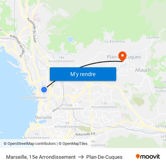 Marseille, 15e Arrondissement to Plan-De-Cuques map