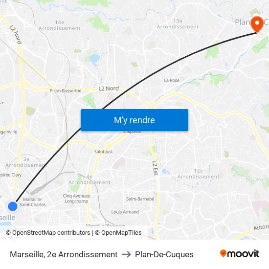 Marseille, 2e Arrondissement to Plan-De-Cuques map