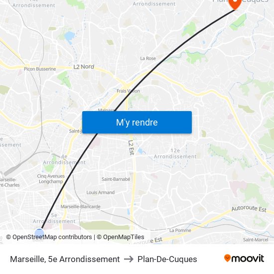 Marseille, 5e Arrondissement to Plan-De-Cuques map