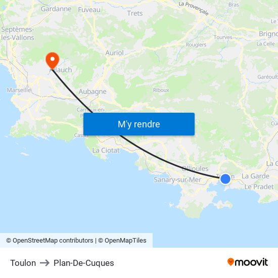 Toulon to Plan-De-Cuques map