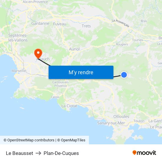 Le Beausset to Plan-De-Cuques map