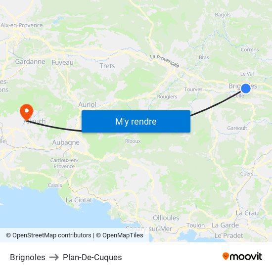 Brignoles to Plan-De-Cuques map