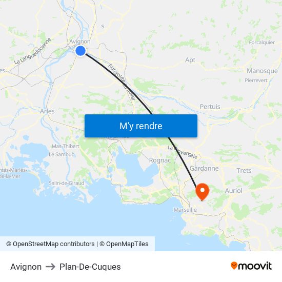 Avignon to Plan-De-Cuques map