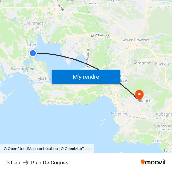 Istres to Plan-De-Cuques map