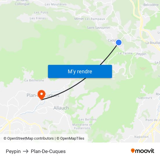 Peypin to Plan-De-Cuques map