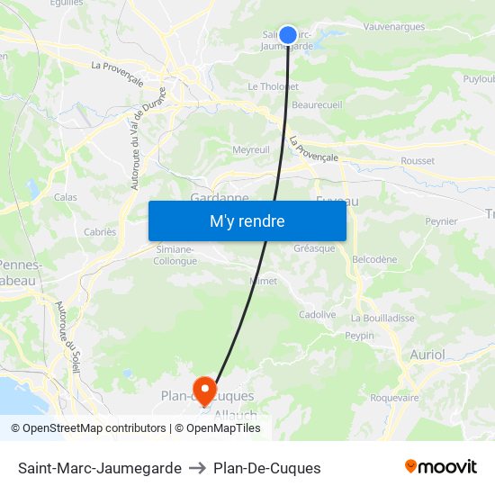 Saint-Marc-Jaumegarde to Plan-De-Cuques map