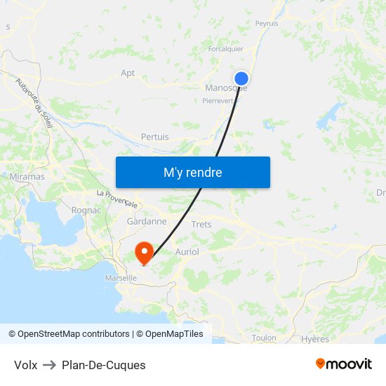 Volx to Plan-De-Cuques map