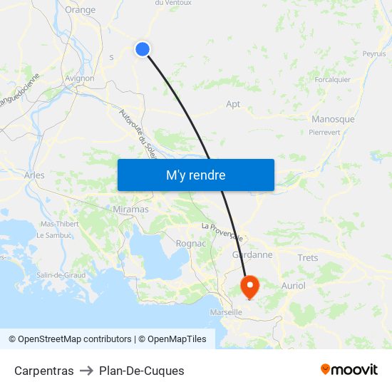 Carpentras to Plan-De-Cuques map
