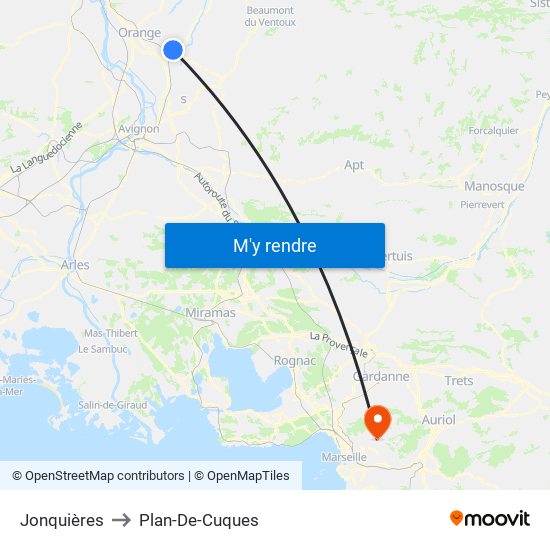 Jonquières to Plan-De-Cuques map