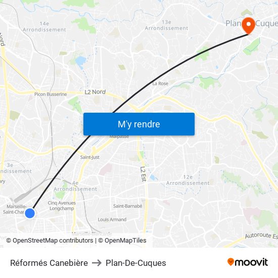 Réformés Canebière to Plan-De-Cuques map
