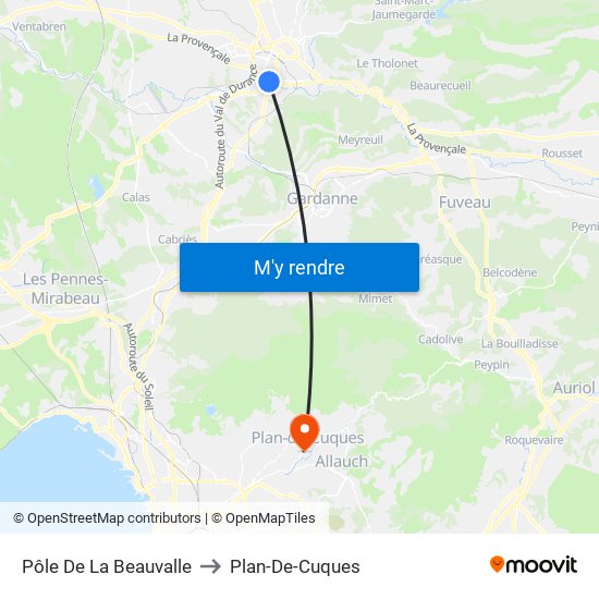 Pôle De La Beauvalle to Plan-De-Cuques map