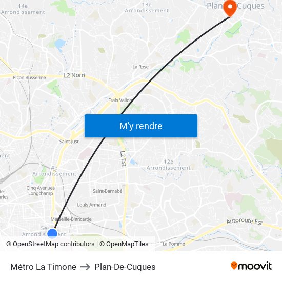 Métro La Timone to Plan-De-Cuques map