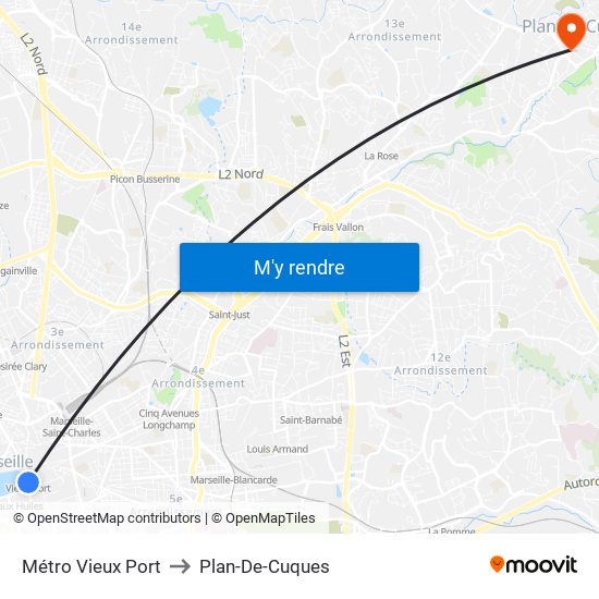 Métro Vieux Port to Plan-De-Cuques map