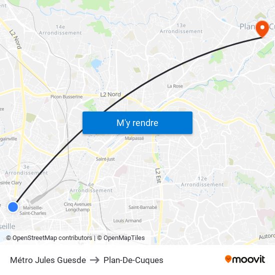 Métro Jules Guesde to Plan-De-Cuques map