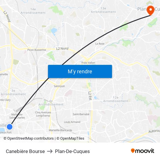 Canebière Bourse to Plan-De-Cuques map