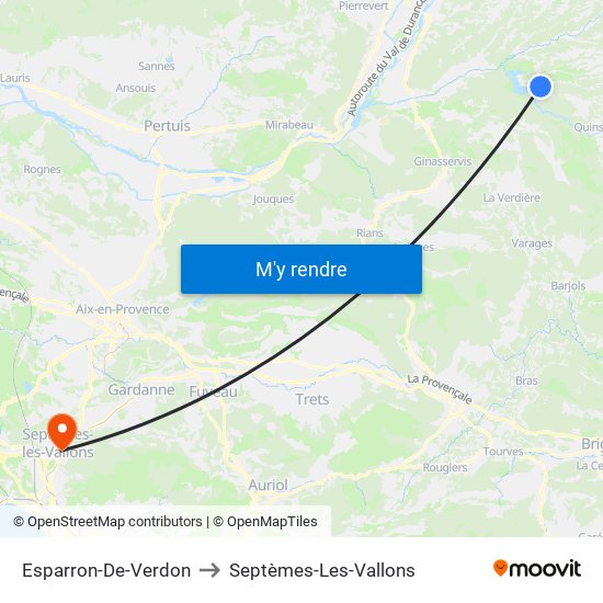 Esparron-De-Verdon to Septèmes-Les-Vallons map