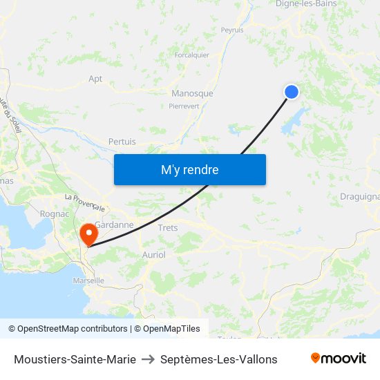 Moustiers-Sainte-Marie to Septèmes-Les-Vallons map