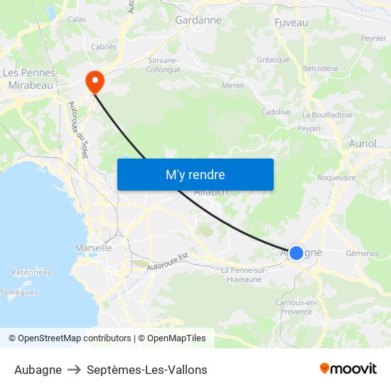 Aubagne to Septèmes-Les-Vallons map