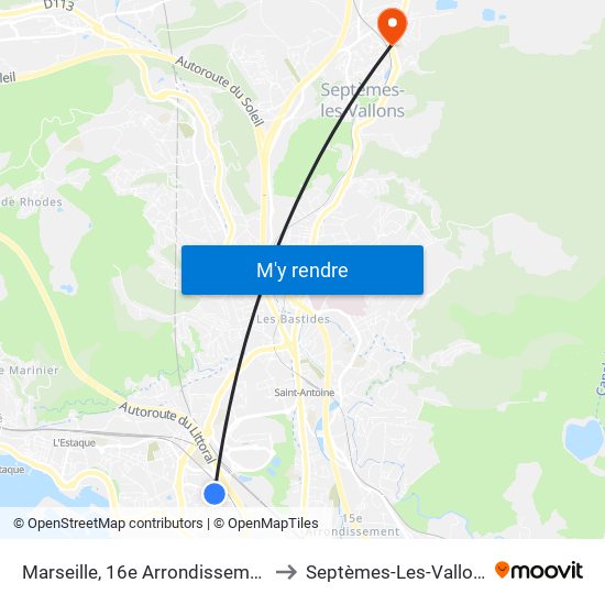 Marseille, 16e Arrondissement to Septèmes-Les-Vallons map