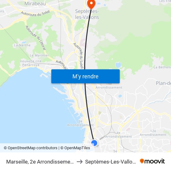 Marseille, 2e Arrondissement to Septèmes-Les-Vallons map
