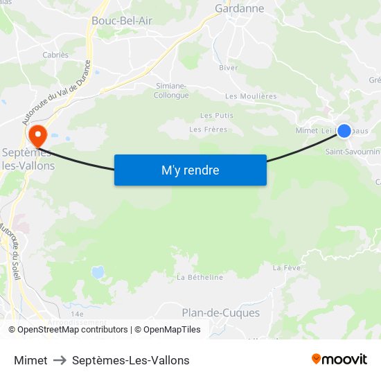 Mimet to Septèmes-Les-Vallons map