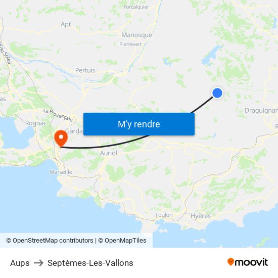 Aups to Septèmes-Les-Vallons map