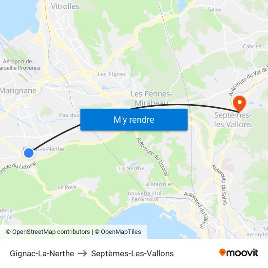 Gignac-La-Nerthe to Septèmes-Les-Vallons map