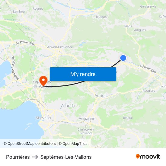 Pourrières to Septèmes-Les-Vallons map