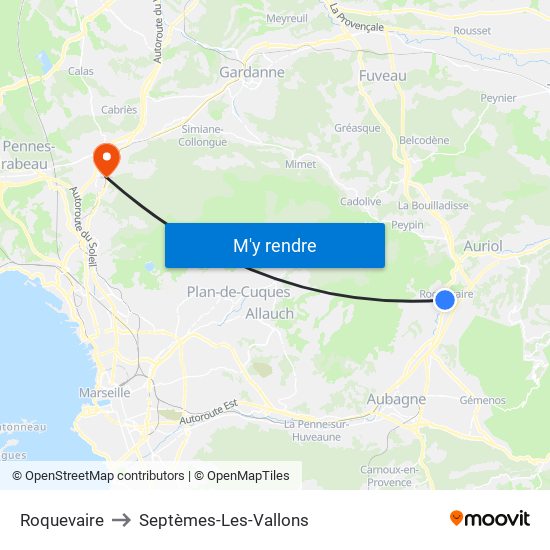 Roquevaire to Septèmes-Les-Vallons map