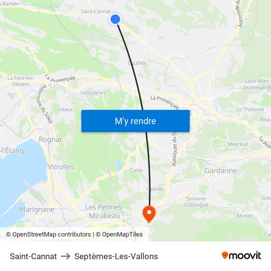 Saint-Cannat to Septèmes-Les-Vallons map