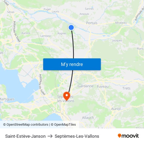Saint-Estève-Janson to Septèmes-Les-Vallons map